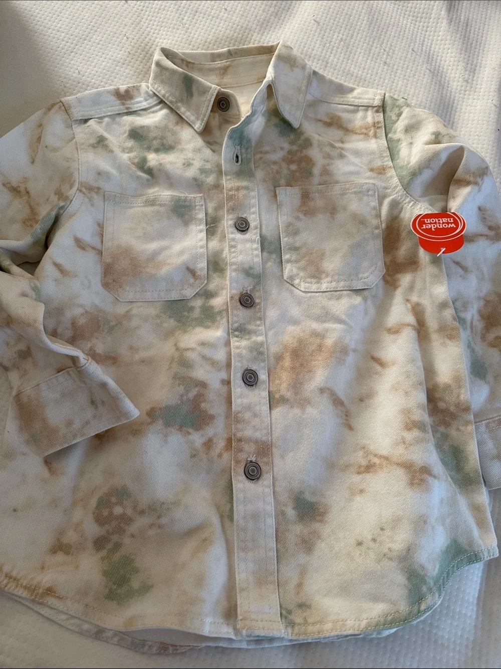 wonder nation Beige, Tan & Green Tie-Dye Button Down Shirt